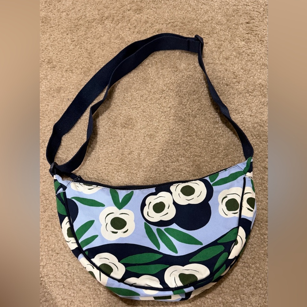 Blue Floral Crescent Shoulder Bag